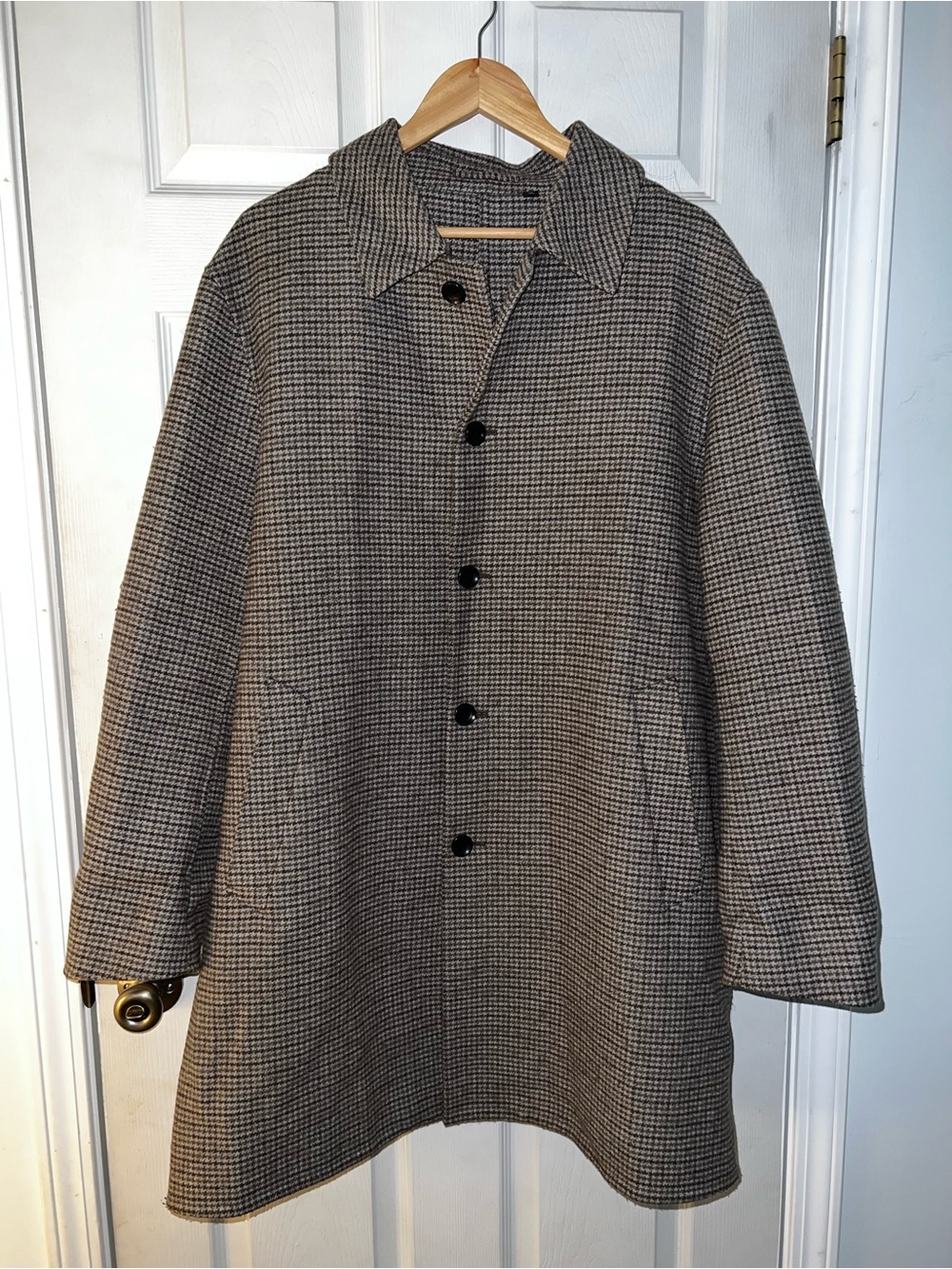 Uniqlo Men's Houndstooth Pea Coat - Gray/Brown